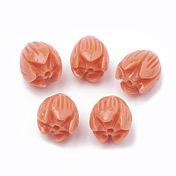 Light Salmon Dyed Synthetic Coral Beads, Jasmine Flower, Light Salmon, 8~8.5x6.5~7mm, Hole: 1mm