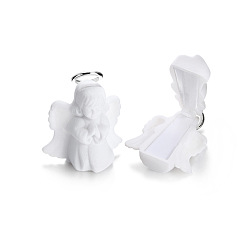 Angel & Fairy Flocking Jewelry Boxes, with Sponge Inside, for Earrings, Rings and Pendants, White, Angel & Fairy Pattern, 6.5x7.7cm