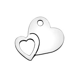 Stainless Steel Color 201 Stainless Steel Charms, Stamping Blank Tag, Heart with Heart, Stainless Steel Color, 13.6x12mm