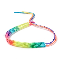 Coloré Fabrication de bracelets réglables tressés en polyester couleur arc-en-ciel pour femmes, colorées, 10-7/8 pouce (27.5~27.7 cm), 6mm