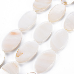 Seashell Color Natural Freshwater Shell Beads Strands, Oval, Seashell Color, 34~35x19~20x4~5mm, Hole: 0.6mm, about 34~35pcs/strand, 14.96 inch(38~38.5cm)