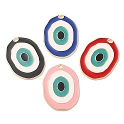 Mixed Color Alloy Enamel Pendants, Long-Lasting Plated, Cadmium Free & Nickel Free & Lead Free, Golden, Oval with Evil Eye Charm, Mixed Color, 30x22x1.5mm, Hole: 1.6x2.3mm