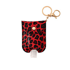 FireBrick Plastic Hand Sanitizer Bottle with PU Leather Cover, Portable Travel Squeeze Bottle Keychain Holder, Leopard Print Pattern, FireBrick, 100x70mm