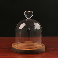 Sienna High Borosilicate Glass Dome Cover, Heart Decorative Display Case, Cloche Bell Jar Terrarium with Wood Base, Sienna, 100x130mm