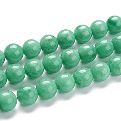 Spring Green Natural Glass Beads Strands, Round, Spring Green, 12mm, Hole: 1.2mm, about 34pcs/strand, 15.83inch(40.2cm).