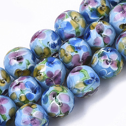 DeepSkyBlue Hilos de abalorios de murano hechos a mano, flor interna, rondo, azul dodger, 11.5~12.5x10.5~11.5 mm, agujero: 1.4 mm, sobre 45 unidades / cadena, 19.69 pulgada ~ 20.08 pulgada
