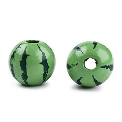 Vert Mer Moyen Perles de bois peintes par pulvérisation, perles imprimées, ronde, vert de mer moyen, 15~16x14~15mm, Trou: 3~4mm