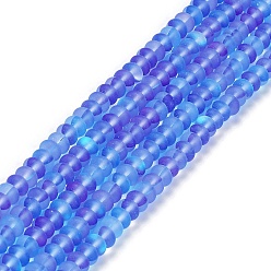 Mauve Frosted Transparent Glass Beads Strands, Rondelle, Mauve, 8x5mm, Hole: 1mm, about 75pcs/strand, 14.96''(38cm)