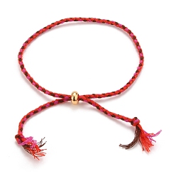 Rouge Fabrication de bracelets coulissants en cordons de coton tressés réglables, avec des perles en laiton plaqué or, rouge, diamètre intérieur: 2-5/8 pouce (6.6 cm)