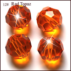 Rouge Orange Imitations de perles de cristal autrichien, grade de aaa, à facettes (32 facettes), ronde, rouge-orange, 10mm, Trou: 0.9~1mm