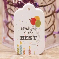 White Paper Gift Tags, Hange Tags, For Arts and Crafts, Birthday Theme, Rectangle with Word Wish You all the Best, White, 50x30x0.4mm, Hole: 3mm