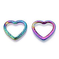 Rainbow Color Ion Plating(IP) 304 Stainless Steel Linking Ring, Hammered, Heart, Rainbow Color, 16.5x18x1.5mm, Inner Diameter: 10.5x14mm
