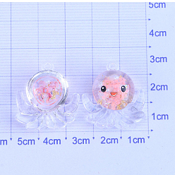 Pink Luminous Transparent Resin Octopus Cabochons, Glow in Dark, with Gold Foil, Miniature Ornaments, Pink, 35x25mm