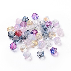 Mixed Color Transparent Glass Beads, with Glitter Powder, Pumpkin, Mixed Color, 8.5x8mm, Hole: 1.2mm