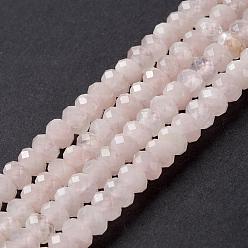 Pink Natural Rose Quartz Beads Strands, Rondelle, Faceted, Pink, 6x3.5~4mm, Hole: 1mm, about 105pcs/strand, 15.5 inch