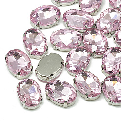 Rosa Claro Cose en el rhinestone, Enlaces multifilares, diamantes de imitación de cristal, con ajustes de puntas de latón, accesorios de prendas de vestir, facetados, oval, Platino, rosa luz, 8x6x4 mm, agujero: 0.8 mm