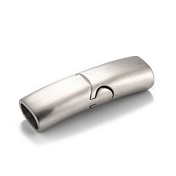 Stainless Steel Color 316 Surgical Stainless Steel Magnetic Clasps with Glue-in Ends, Frosted, Rectangle, Stainless Steel Color, 28x8.5x6mm, Hole: 4x6.5mm