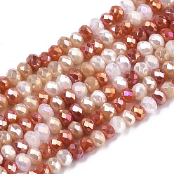 Coral Electroplate Glass Beads Strands, AB Color Plated, Faceted, Rondelle, Coral, 3x2.5mm, Hole: 0.7mm, about 188~190pcs/16.93 inch~17.71 inch(43~45cm)