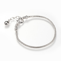 Platine Laiton bracelet de style européen faisant, avec chaîne d'extension de fer, platine, 7-5/8 pouces (195 mm) x 2.5 mm