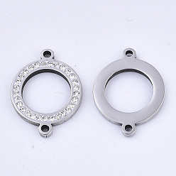Cristal 304 conectores de eslabones de acero inoxidable, con diamante de imitación, anillo, color acero inoxidable, cristal, 21x16x2 mm, agujero: 1.5 mm
