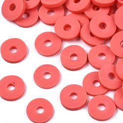 Naranja Rojo Cuentas de arcilla polimérica hechas a mano ecológicas, disco / plano y redondo, perlas heishi, rojo naranja, 8x0.5~1 mm, agujero: 2 mm, Sobre 13000 unidades / 1000 g