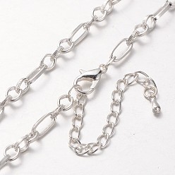 Silver Iron Figaro Chain Necklace Making, with Alloy Lobster Claw Clasps and Iron End Chains, Silver Color Plated, 29.9 inch