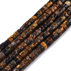 Tiger Eye Natural Tiger Eye Beads Strands, Heishi Beads, Flat Round/Disc, 4x2mm, Hole: 1mm, about 174~178pcs/strand, 15.08 inch~15.28 inch(38.3~38.8cm)