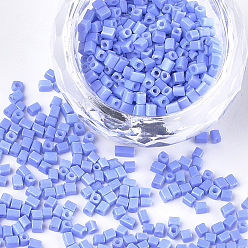 Cornflower Blue Baking Paint Glass Beads, Cube, Cornflower Blue, 2~6x2x2mm, Hole: 0.8mm, about 30000pcs/bag