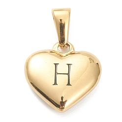 Letter H 304 Stainless Steel Pendants, Heart with Black Letter, Golden, Letter.H, 16x16x4.5mm, Hole: 7x3mm