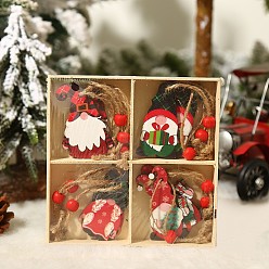 Couleur Mélangete Décorations de pendentif en bois, avec une corde de chanvre, le thème de Noël, gnome/nain, rouge, 140x140x20mm