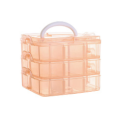 Light Salmon 3-Tier Transparent Plastic Storage Container Box, Stackable Organizer Box with Dividers & Handle, Square, Light Salmon, 15x15x12cm