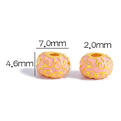 Pink Brass Enamel Beads, Golden, Rondelle with Auspicious Clouds, Pink, 7x4.6mm, Hole: 2mm