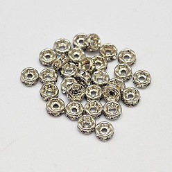 Platinum Rack Plating Brass Rhinestone Bead Spacers, Rondelle, Platinum, 4x2mm, Hole: 1mm