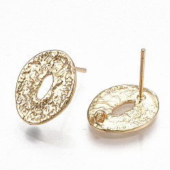 Real 18K Gold Plated Brass Stud Earring Findings, with Loop, Oval, Real 18K Gold Plated, 14x11mm, Hole: 1mm, Pin: 0.7mm