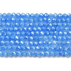 Dodger Blue Cubic Zirconia Bead Strands, Faceted Rondelle, Dodger Blue, 3mm, Hole: 0.6mm, about 131pcs/strand, 15.16 inch(38.5cm)