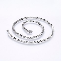 Stainless Steel Color 304 Stainless Steel Box Chain Necklaces, with Lobster Claw Clasps, Stainless Steel Color, 19.7 inch(50cm), 2mm