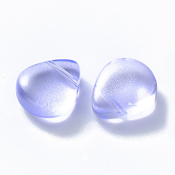 Lilac Transparent Spray Painted Glass Beads, Top Drilled Beads, with Glitter Powder, Teardrop, Lilac, 12.5x10.5x5.5mm, Hole: 0.9mm