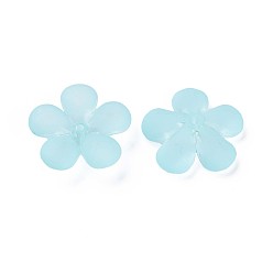 Cyan Transparent Acrylic Beads, Frosted, Flower, Cyan, 22x23x6.5mm, Hole: 1.6mm, about 378pcs/500g