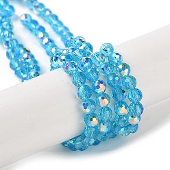 Bleu Ciel Foncé Transparentes perles de verre de galvanoplastie brins, de couleur plaquée ab , facette, ronde, bleu profond du ciel, 3.8x4.2mm, Trou: 0.9mm, Environ 98 pcs/chapelet, 14.96'' (38 cm)