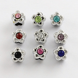 Mixed Color Alloy Rhinestone Star Large Hole European Beads, Platinum, Mixed Color, 9.5x10x11mm, Hole: 5mm