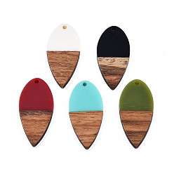 Mixed Color Opaque Resin & Walnut Wood Pendants, Teardrop Shape Charm, Mixed Color, 38x18x3mm, Hole: 2mm