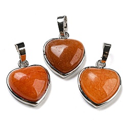 Red Aventurine Natural Red Aventurine Pendants, Heart Charms with Platinum Plated Brass Snap on Bails, 20.5x17.5x7mm, Hole: 4x8mm