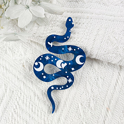 Marine Blue Printed Acrylic Big Pendants, Snake with Moon Pattern Charm, Marine Blue, 69x37mm