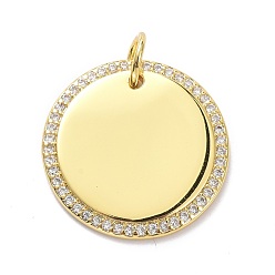 Real 18K Gold Plated Brass Micro Pave Clear Cubic Zirconia Pendants, with Jump Ring, Stamping Blank Tag, Long-Lasting Plated, Flat Round, Real 18K Gold Plated, 20x2mm, Jump Ring: 6x1mm, 4mm Inner Diameter