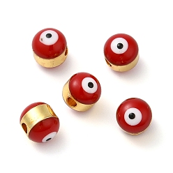 Rojo Oscuro Perlas de esmalte de bronce, sin plomo y cadmio, larga duración plateado, dorado, rondelle con mal de ojo, de color rojo oscuro, 6x7 mm, agujero: 1.8 mm