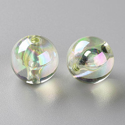 Vert Pâle Perles acryliques transparentes, de couleur plaquée ab , ronde, vert pale, 20x19mm, Trou: 3mm, environ111 pcs / 500 g