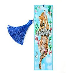 Cat Shape DIY Diamond Painting Kits For Bookmark Making, including Tassel, Resin Rhinestones, Diamond Sticky Pen, Tray Plate and Glue Clay, Rectangle, Cat Pattern, 210x60mm