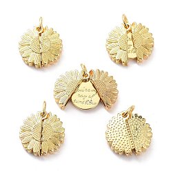 Real 18K Gold Plated Brass Micro Pave Clear Cubic Zirconia Openable Pendants, Long-Lasting Plated, Flower with Word You're My Ray of Sunshine, Real 18K Gold Plated, 18x18x7mm, Hole: 5mm