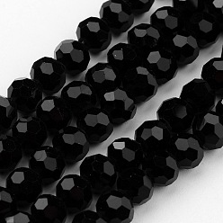 Черный Прозрачные стеклянные бусины, имитация австрийского хрусталя, граненый (32 граней), круглые, чёрные, 4 мм, отверстие : 1 мм, около 96~100 шт / нитка, 14~14.5 дюйм