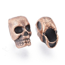 Red Copper Alloy European Beads, Large Hole Beads, Skull, Nickel Free, Red Copper, 11.5x7x9.5mm, Hole: 4mm
